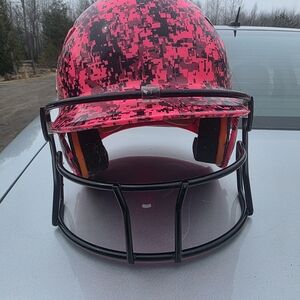 Pink Digital Camo Batting Helmet with Black Cage
